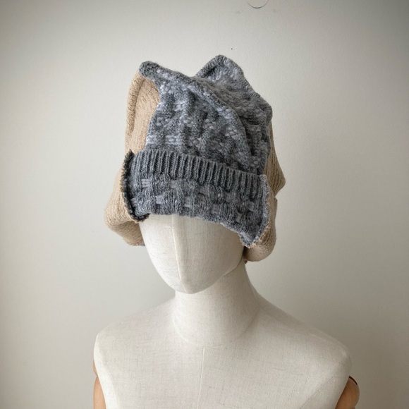 joodito origami crown 100% wool sweater hat japanese boro patchwork beanie cap - Picture 7 of 11
